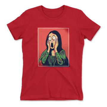 Scream Painting Monalisa Womens T-Shirt in Red color